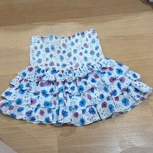 LoveShackFancy Floral Mini Skirt - Blue and Pink